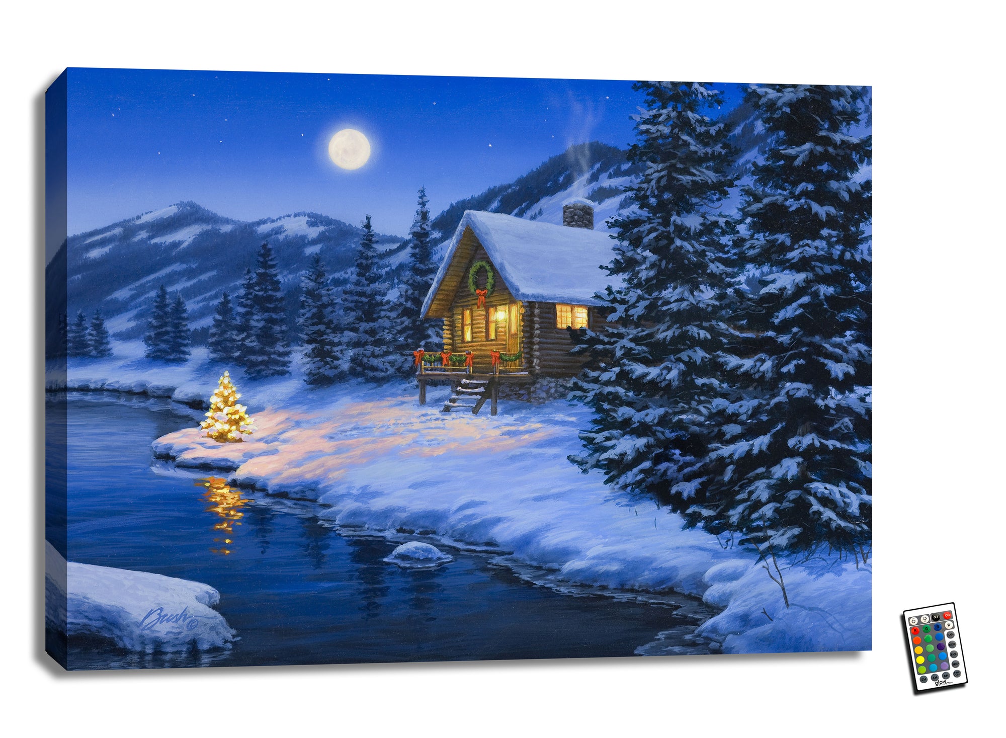 Christmas Cabin 18x24 Fully Illuminated LED Wall Art