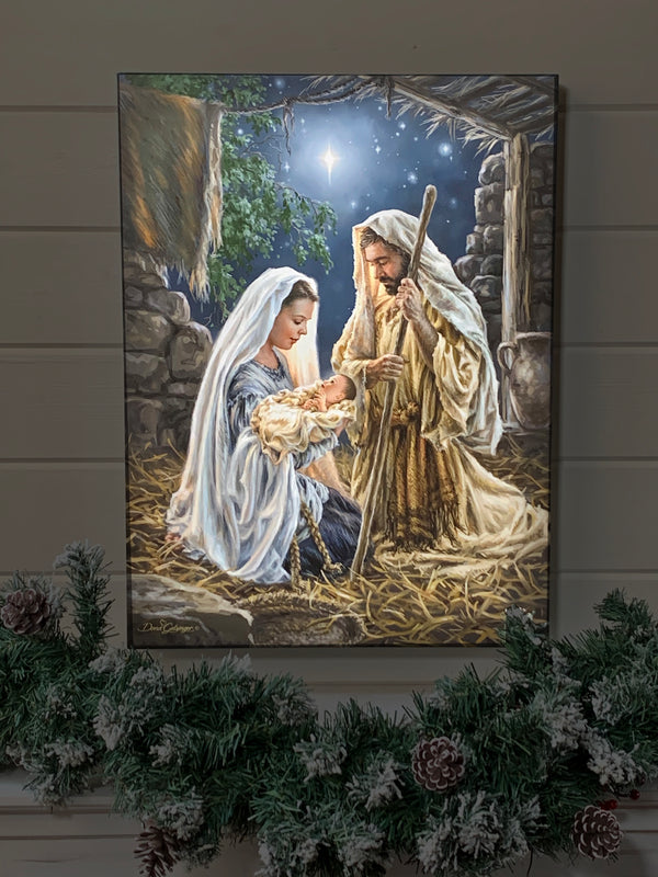 Born in a Manger 18x24 Fully Illuminated LED Wall Art | Glow Decor